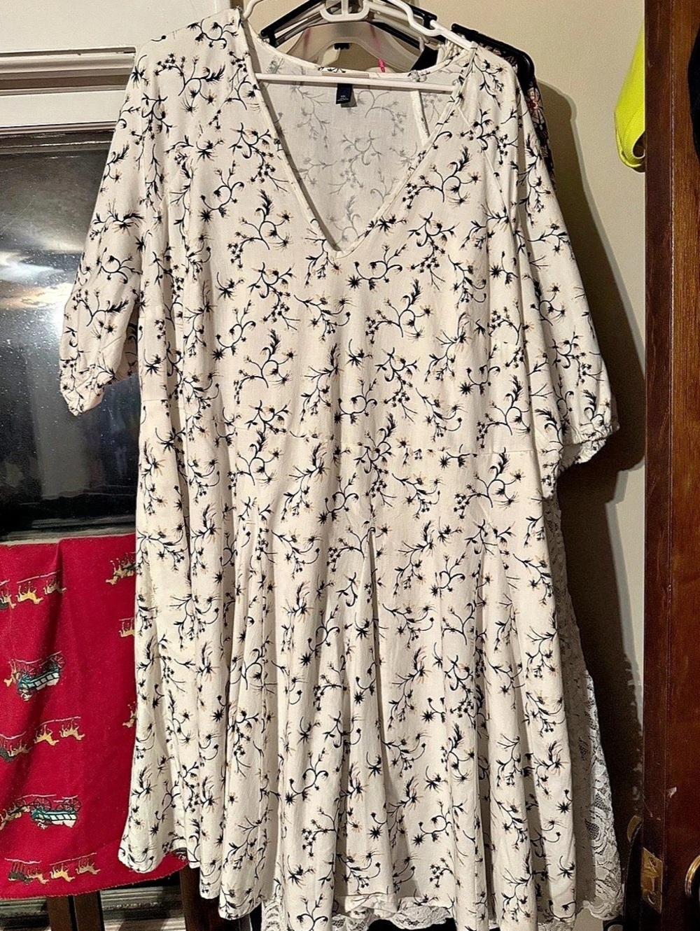 Flare Crepe Lace-Trim Mini Dress